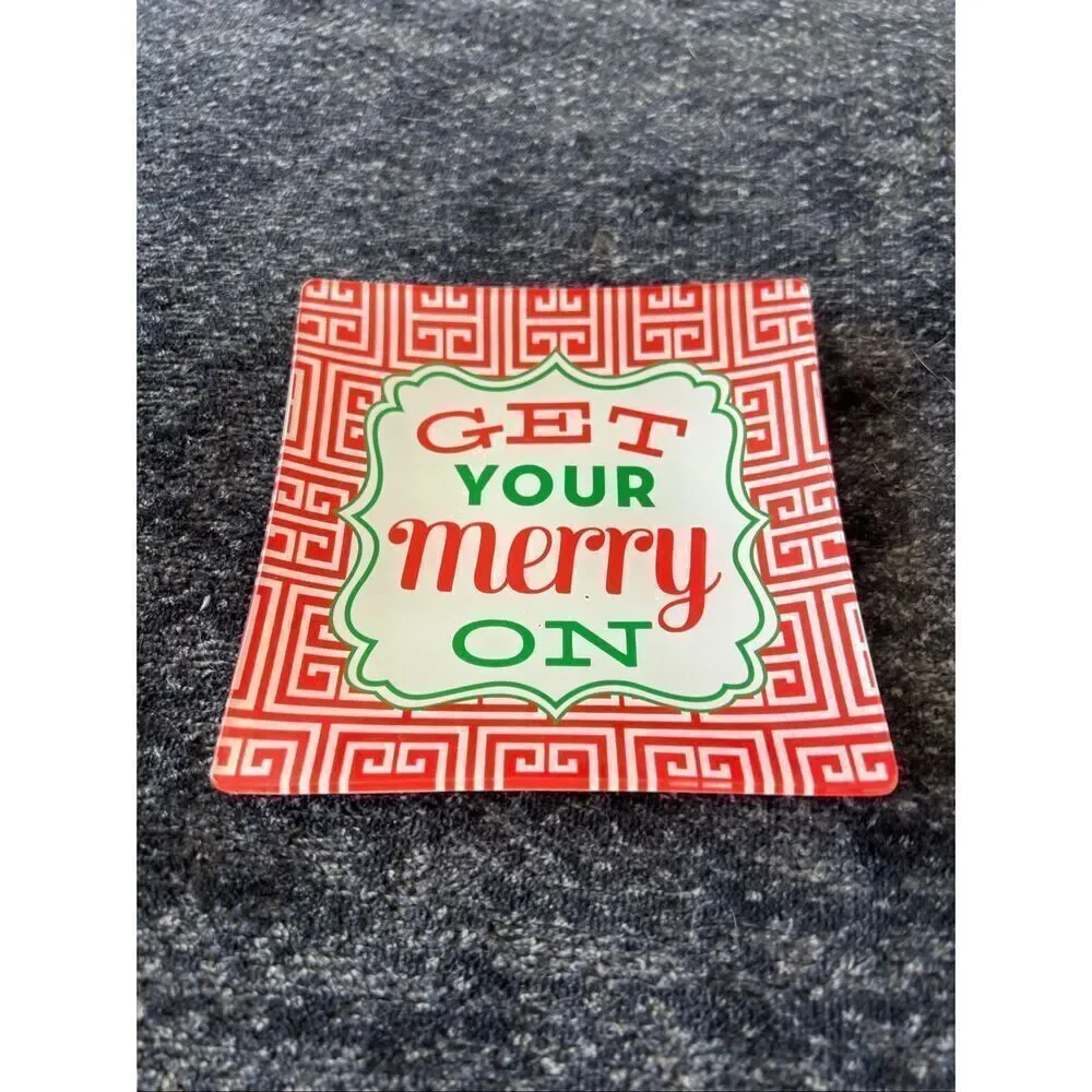 Festive Holiday Decorative Plate with 'Get Your Merry On' Design